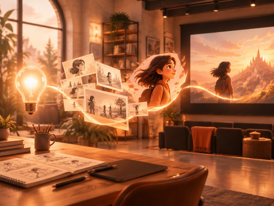 An idea turning into storyboards and a finished film